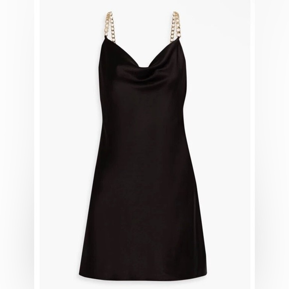 ALICE + OLIVIA Harmony Chain-trimmed Black Satin Slip Mini Dress Sz 6 MSRP $350